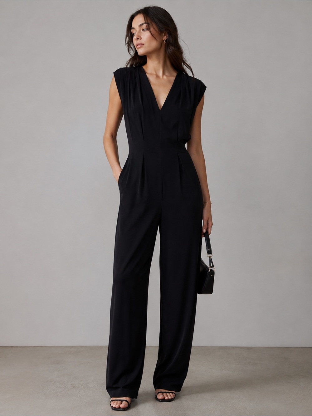 Helmut Lang Black Jumpsuit Womens Size 0 Belted V-Neck SW-JP0001 Drape